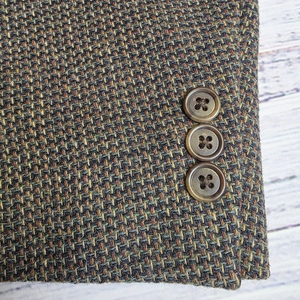 Woolrich Blazer Mens 46L Brown Green Tweed 100% Lambswool Sport Coat 2‎ Button